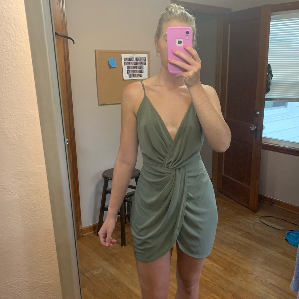 TOBI Olive Green Low Cut Dress